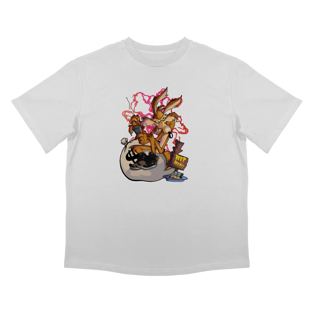 Бяла овърсайз тениска с щур принт за готини хора – арт дизайн, 220 гр памук