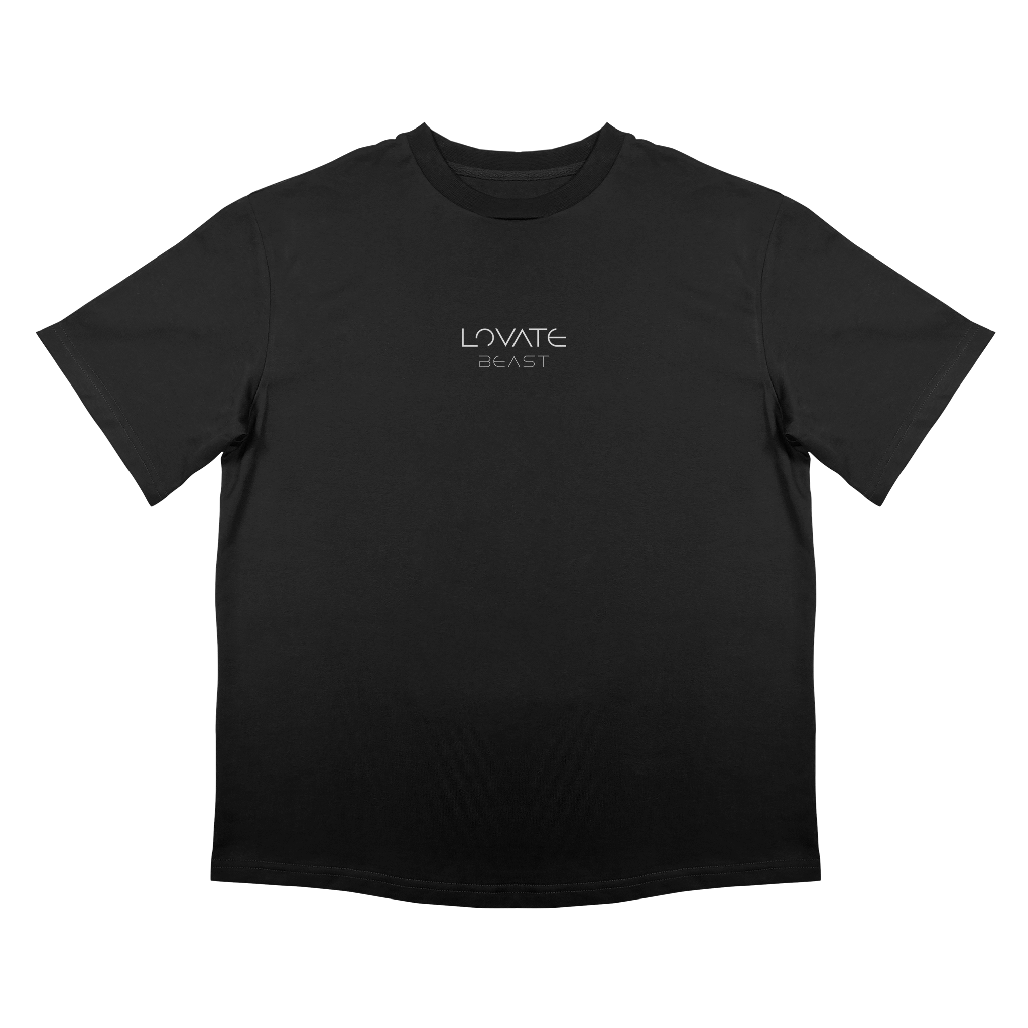 Черна тениска с лого Lovate. Свободна кройка, плътен памук