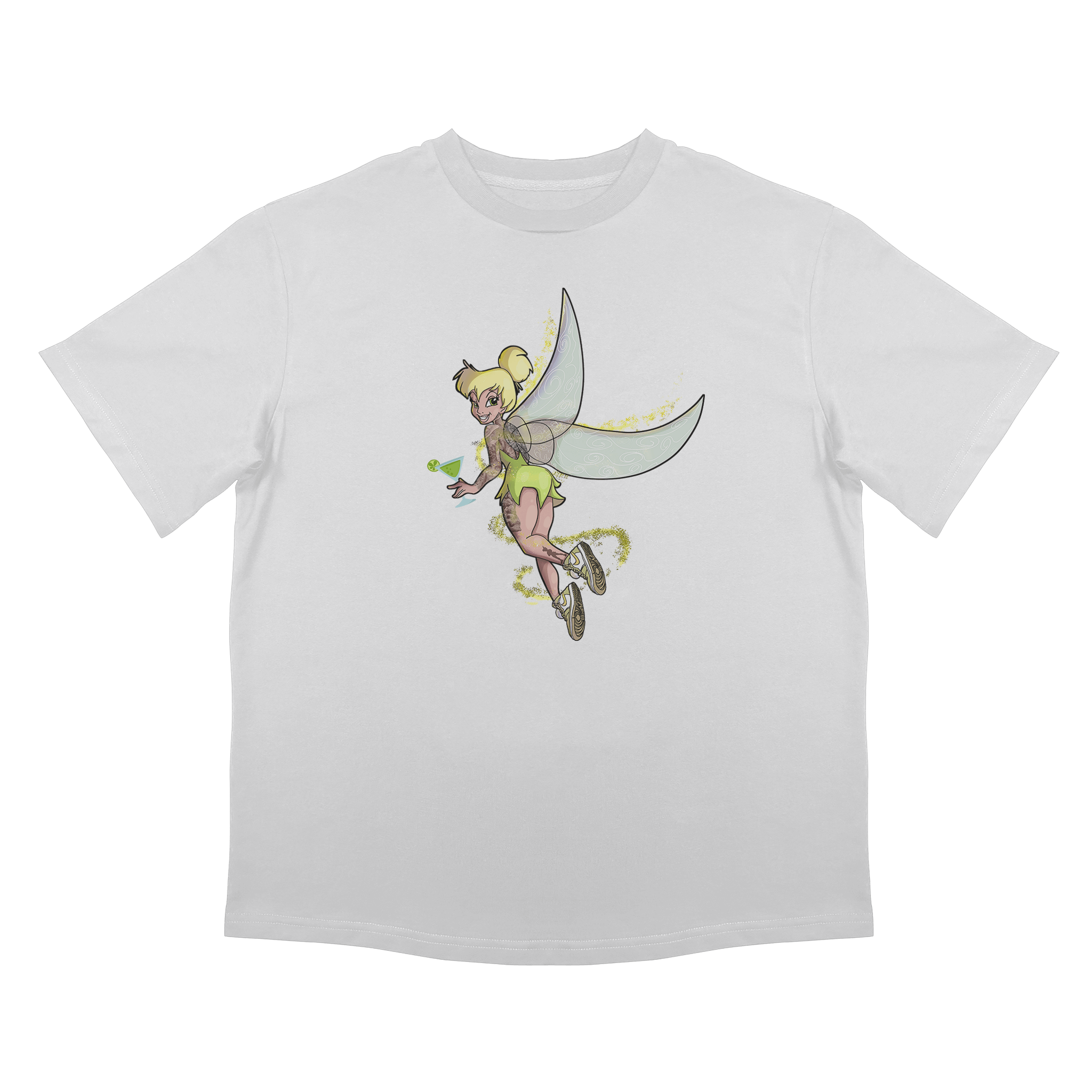 Бяла овърсайз тениска с принт на фея – забавен дизайн, 220 гр памук