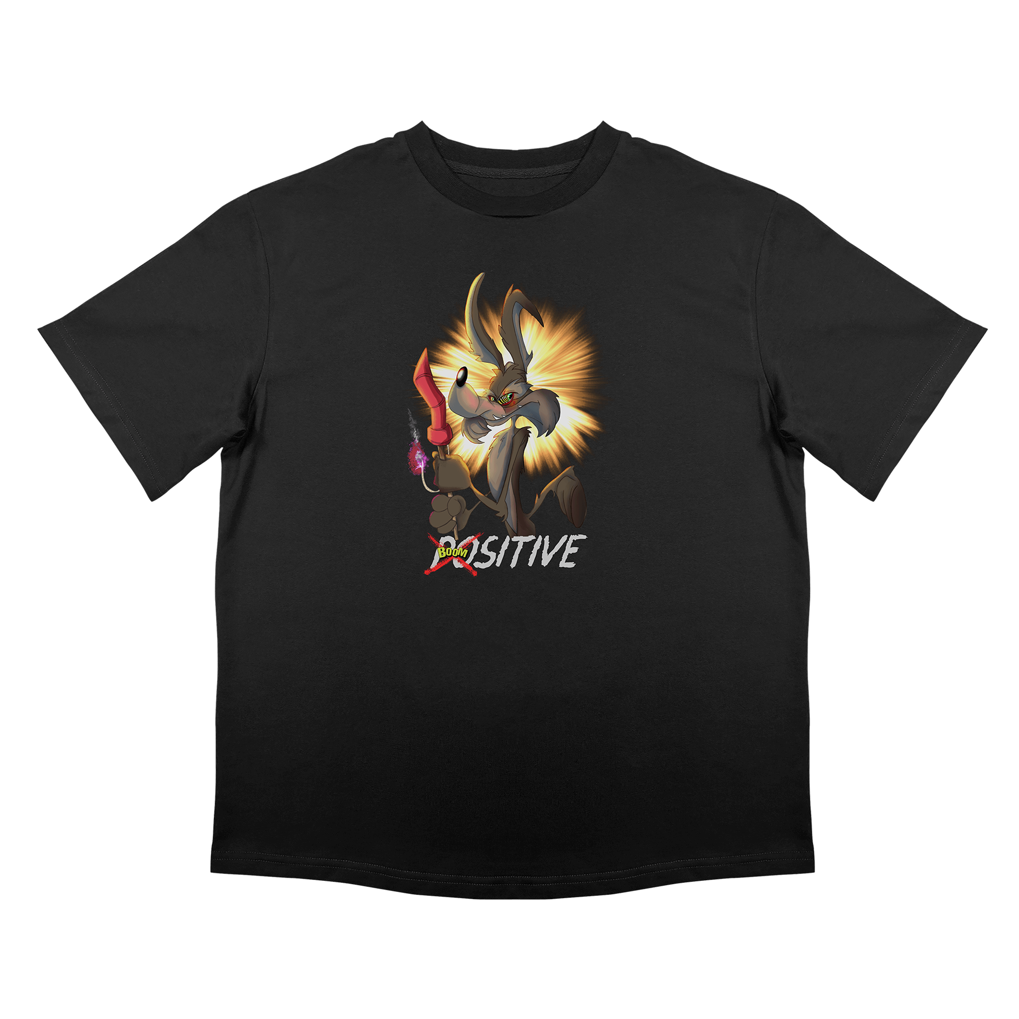 Черна памучна тениска със забавен дизайн на ядосан анимационен герой, продуктова снимка