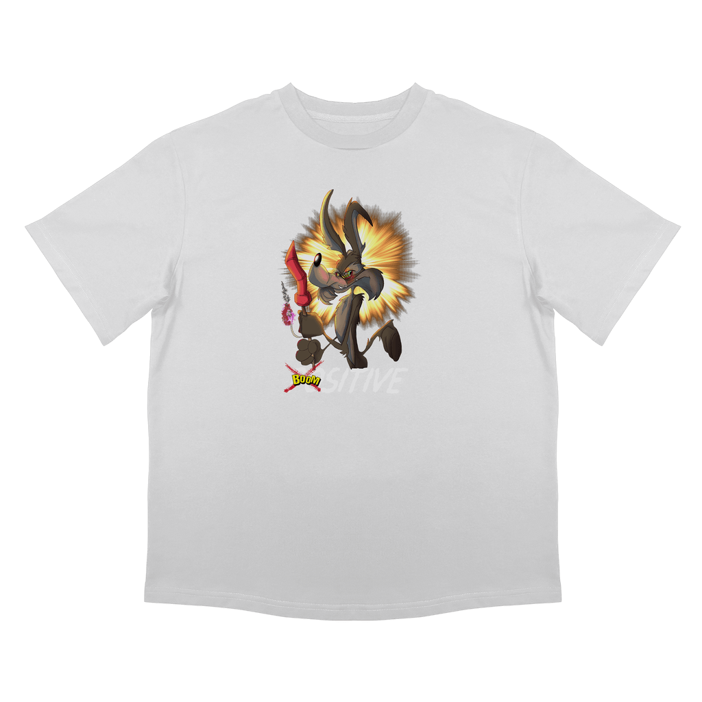 LOVATE бяла овърсайз тениска със забавен дизайн BOOM - продуктово изображение
