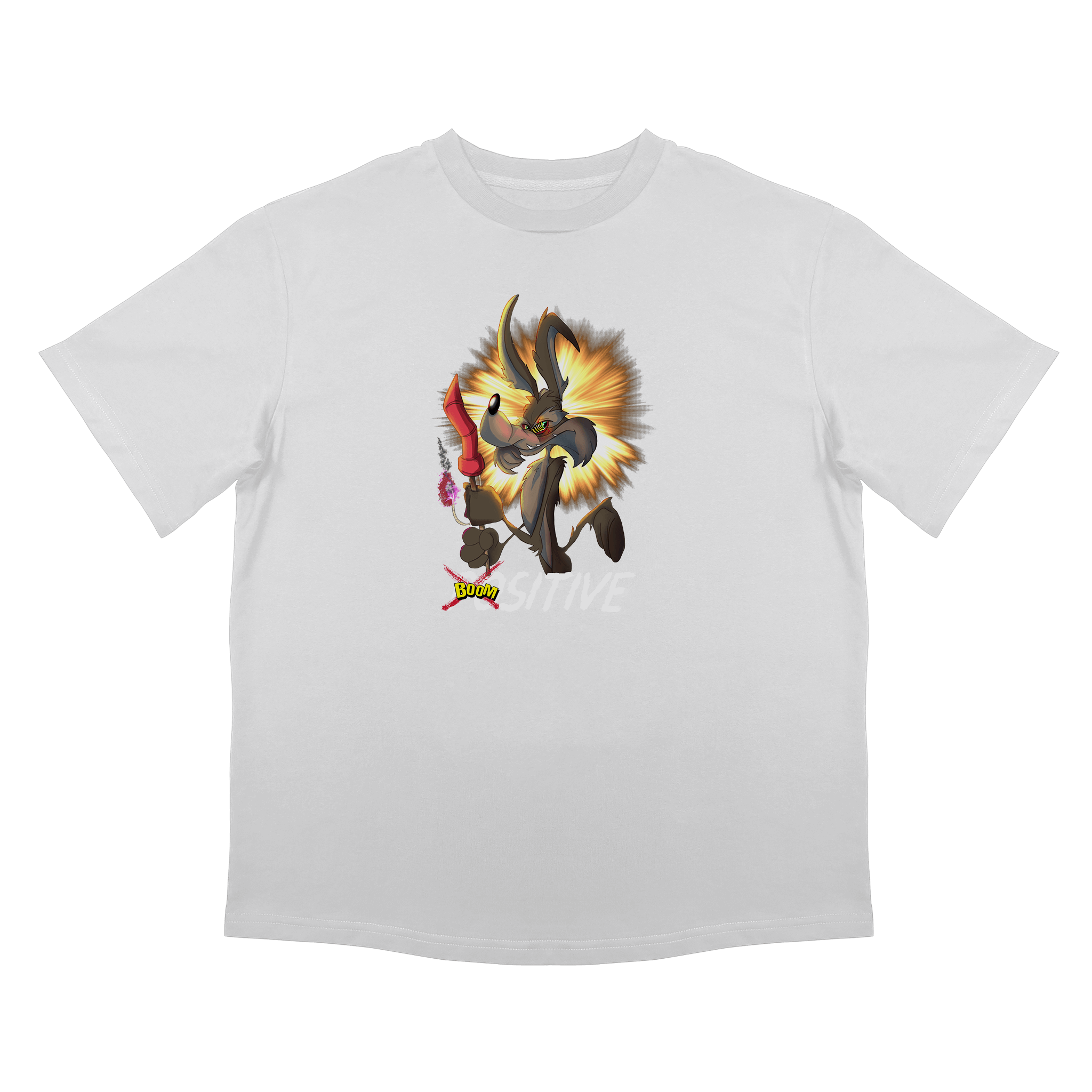 LOVATE бяла овърсайз тениска със забавен дизайн BOOM - продуктово изображение
