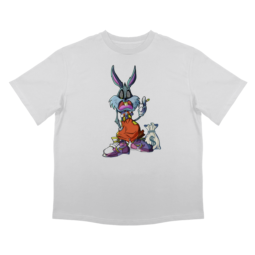 Бяла мъжка тениска Lovate със забавна щампа на богат лош заек, свободен силует