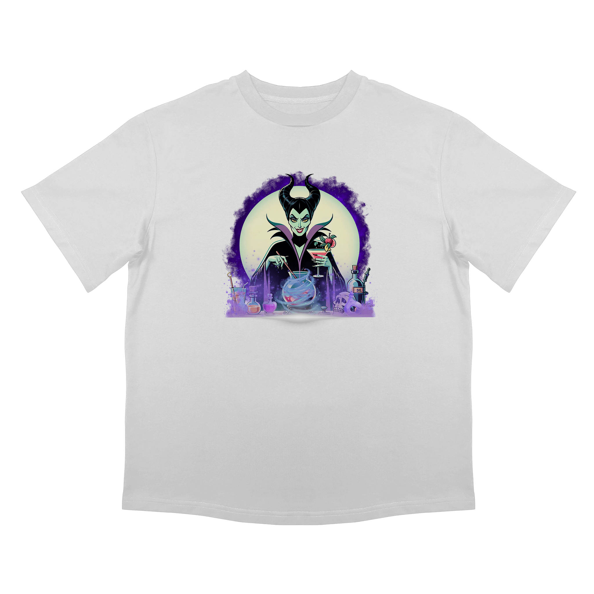 Бяла тениска с дизайн вещица. Подходяща за мъже и жени, овърсайз модел.